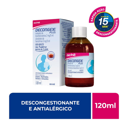 Decongex Plus Maleato de Bronfeniramina 2mg/5ml + Cloridrato Fenillefrina 5mg/5ml Xarope 120ml