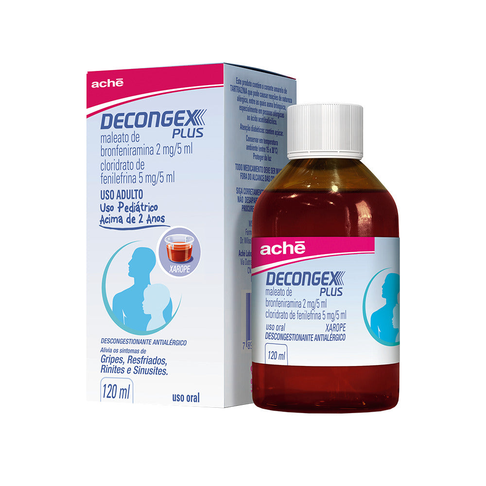 Decongex Plus Maleato de Bronfeniramina 2mg/5ml + Cloridrato Fenillefrina 5mg/5ml Xarope 120ml