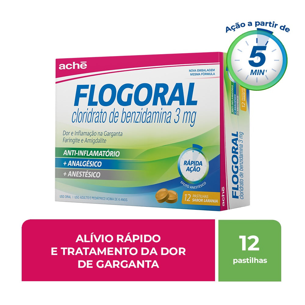 Flogoral Pastilha Sabor Laranja com 12 Unidades