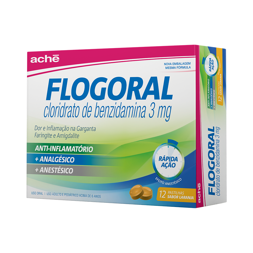 Flogoral Pastilha Sabor Laranja com 12 Unidades