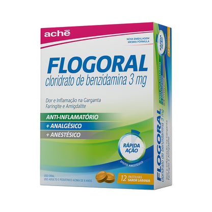 Flogoral Pastilha Sabor Laranja com 12 Unidades