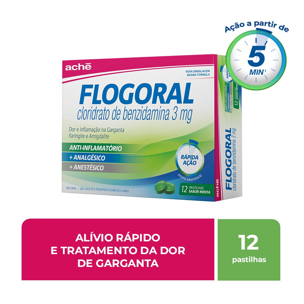 Flogoral Pastilha Sabor Menta com 12 Unidades