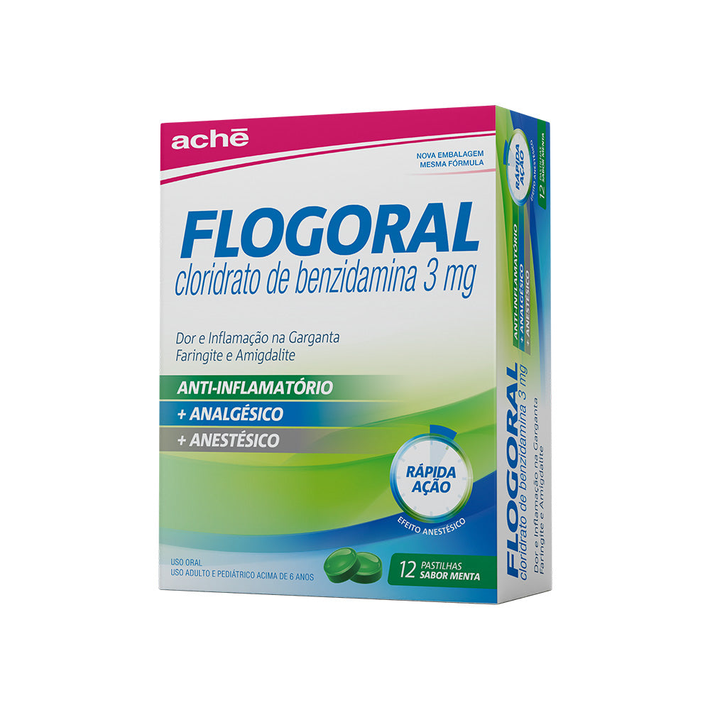 Flogoral Pastilha Sabor Menta com 12 Unidades