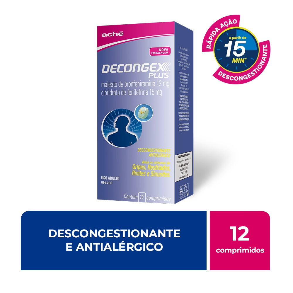 Decongex Plus Maleato de Clorfeniramina 12mg + Cloridrato Fenillefrina 15mg 12 comprimidos