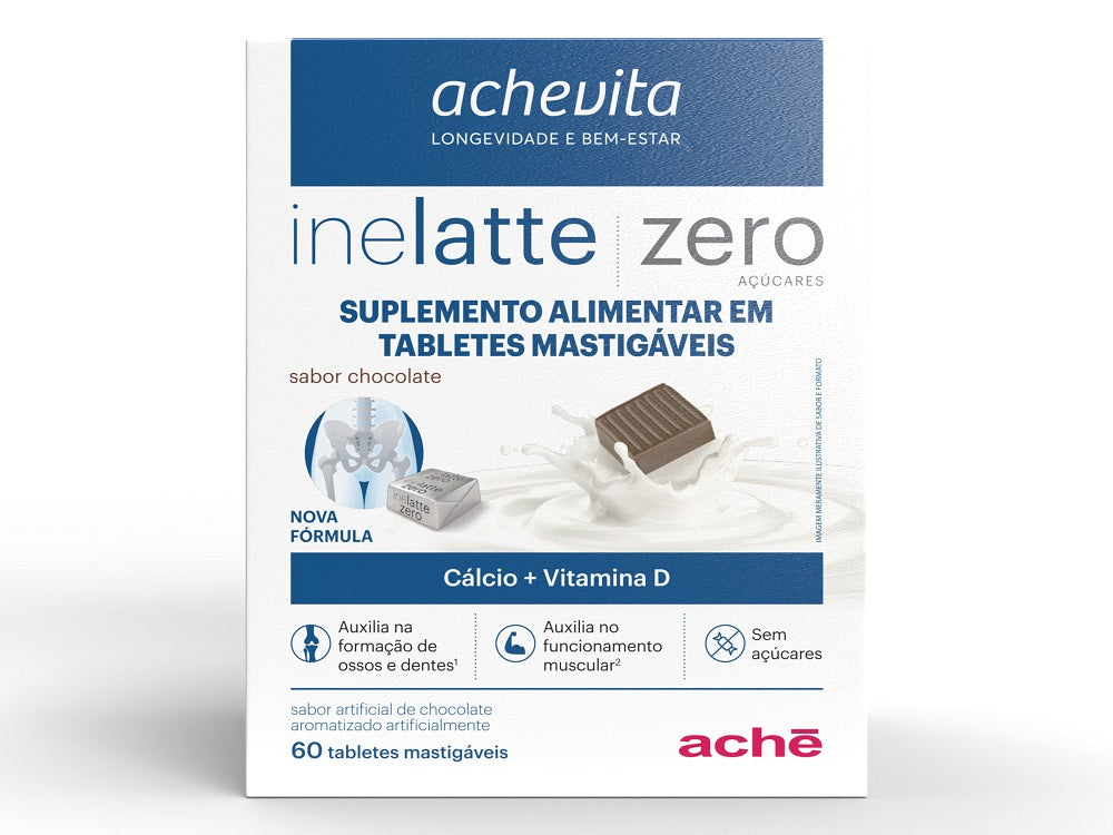 Inelatte Cálcio + Vitamina D Chocolate 60 tabletes