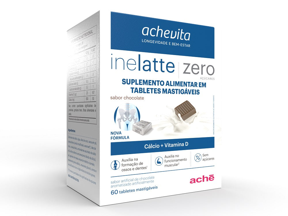 Inelatte Cálcio + Vitamina D Chocolate 60 tabletes