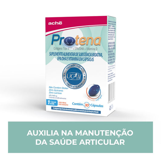 Protena Colágeno Não Hidrolisado Tipo II 40mg + Ômega 3 + Vitamina D - 30 cápsulas