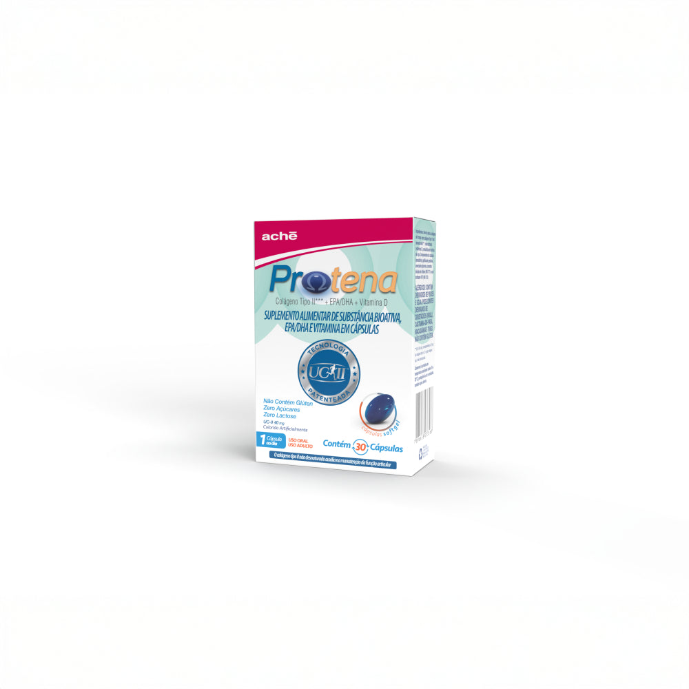 Protena Colágeno Não Hidrolisado Tipo II 40mg + Ômega 3 + Vitamina D - 30 cápsulas
