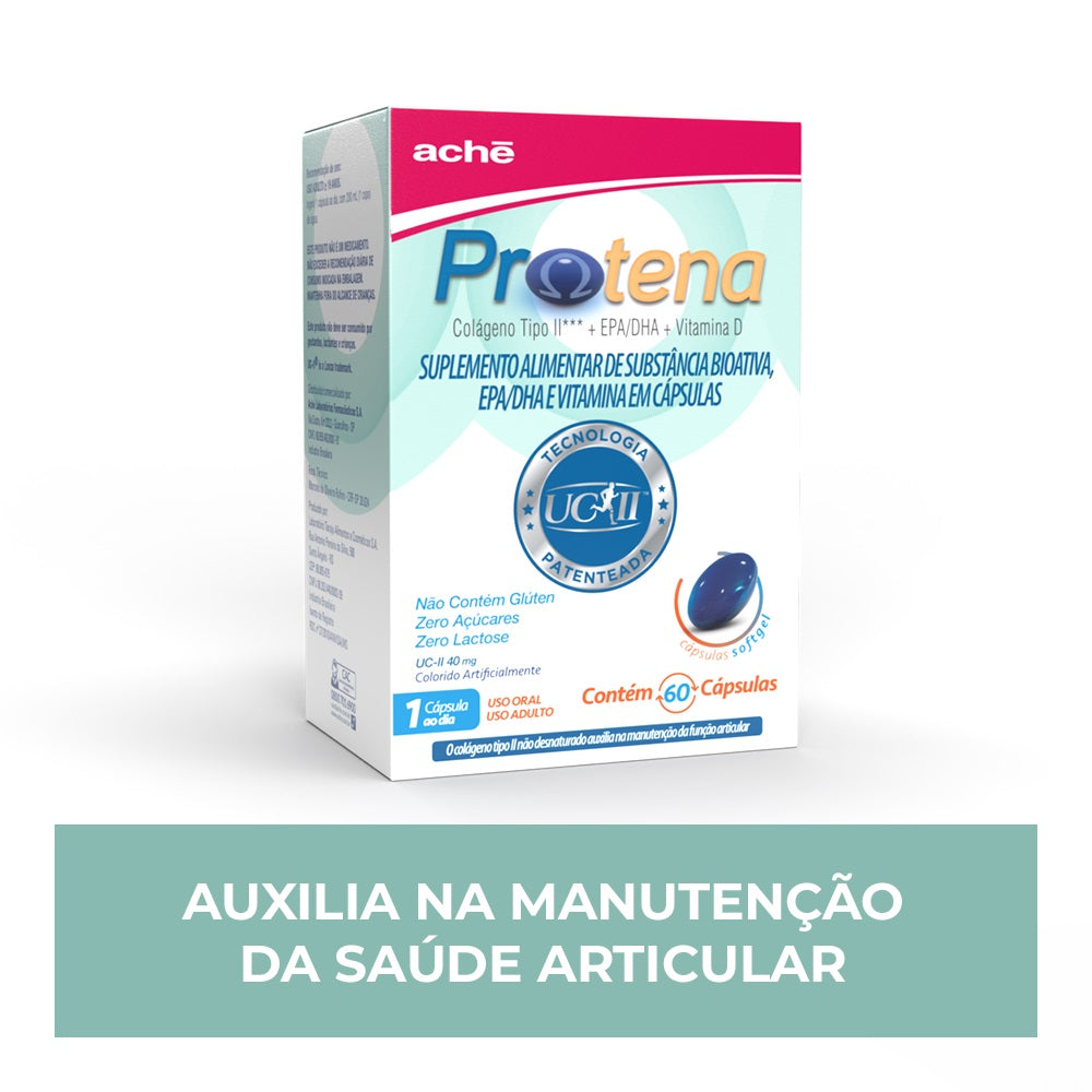 Protena Colágeno Não Hidrolisado Tipo II 40mg + Ômega 3 + Vitamina D - 60 cápsulas