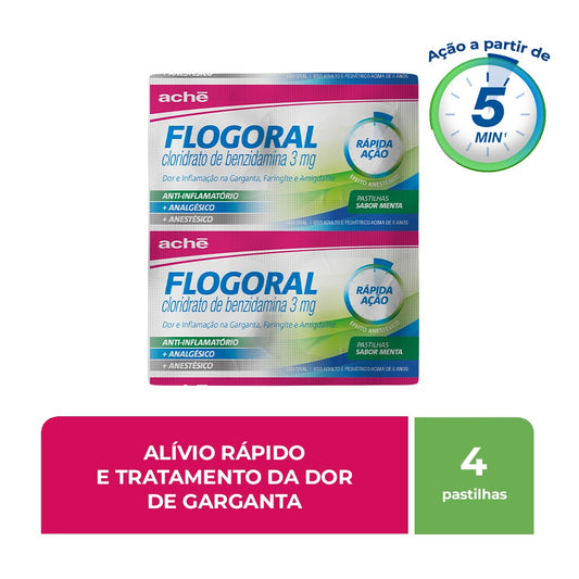 Flogoral Pastilha Sabor Menta com 4 Unidades