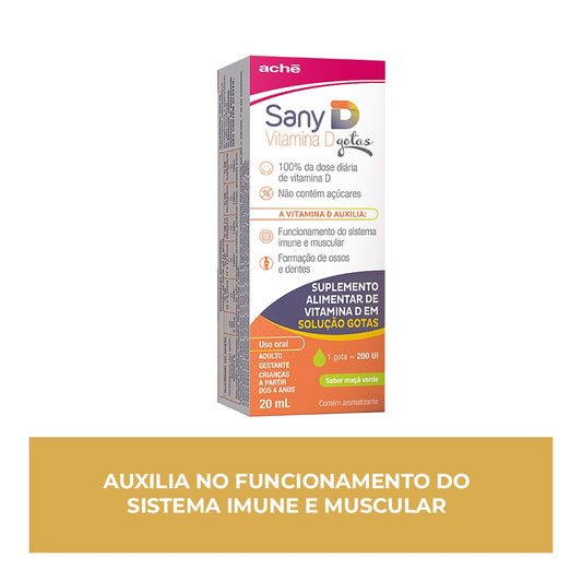 Sany D Vitamina D Colecalciferol 200UI Maçã Verde Gotas 20ml