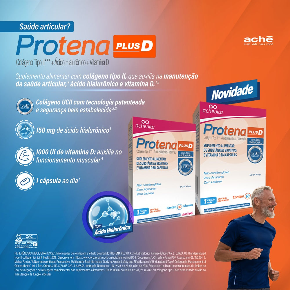 Protena Plus D Colágeno Tipo II + Ácido Hialuronico +  Vitamina D - 60 cápsulas