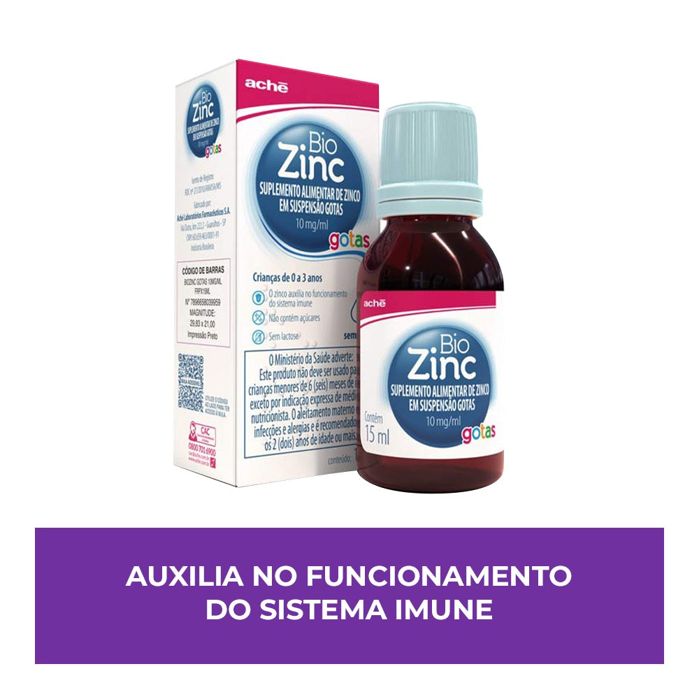 BioZinc Zinco suplemento alimentar infantil 10mg/ml Gotas 15ml