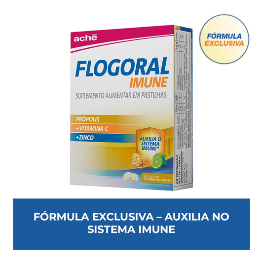 Flogoral Imune - Sabor Mel e Limão - com 8 pastilhas